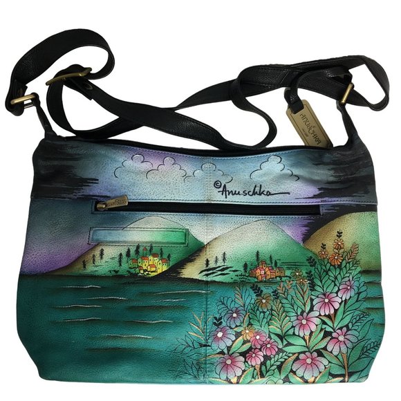 Anuschka NEVER USED Handpainted Leather Large Shoulder Bag Cross Body Italy - Picture 3 of 13